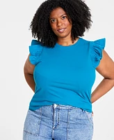 On 34th Trendy Plus Size Crewneck Flutter-Sleeve Top, Created for Macy's