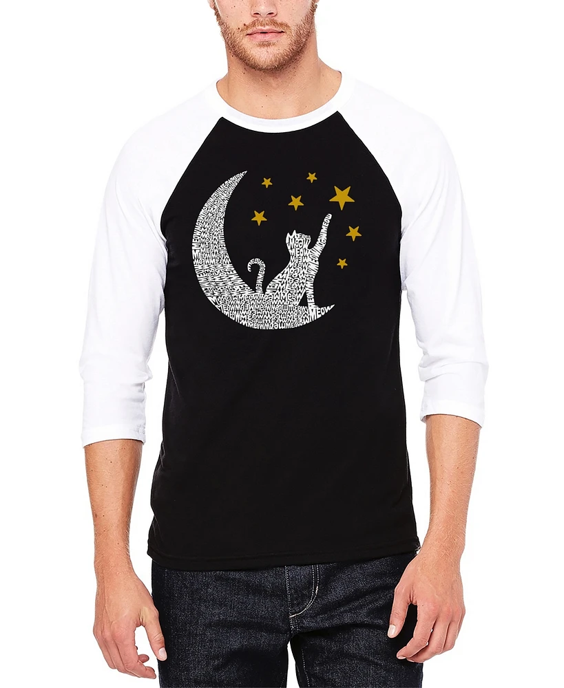 La Pop Art Cat Moon - Men's Raglan Baseball Word T-Shirt