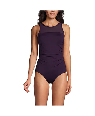 Lands' End Women's Chlorine Resistant Smoothing Control Mesh High Neck One Piece Swimsuit