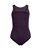 Lands' End Women's Chlorine Resistant Smoothing Control Mesh High Neck One Piece Swimsuit
