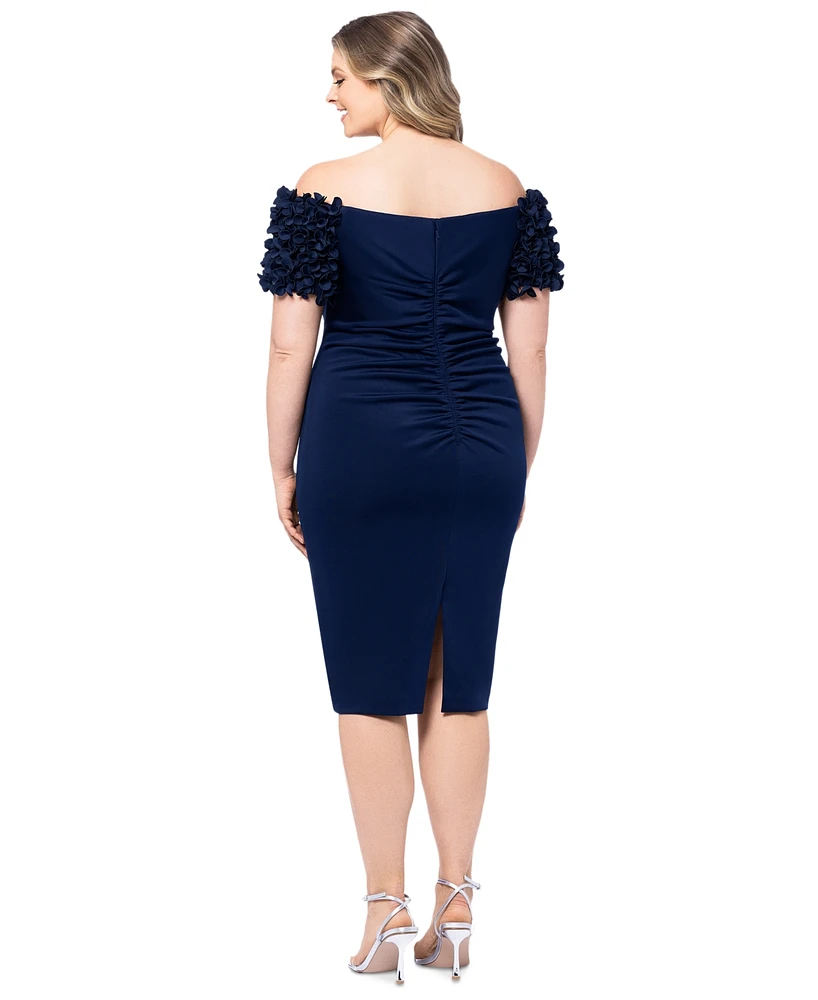 Xscape Plus Off-The-Shoulder Ruffle-Sleeve Sheath Dress