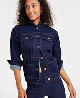 Anne Klein Women's Button-Front Shirred Denim Jacket