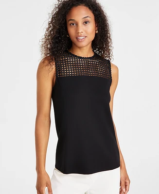 Anne Klein Women's Serenity-Knit Lace-Yoke Sleeveless Top