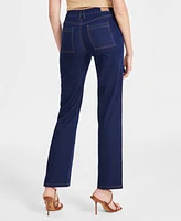 Anne Klein Women's Mid-Rise Slim-Fit Straight-Leg Cargo Jeans