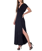 24seven Comfort Apparel Flutter Sleeve Metallic Knit Maxi Dress