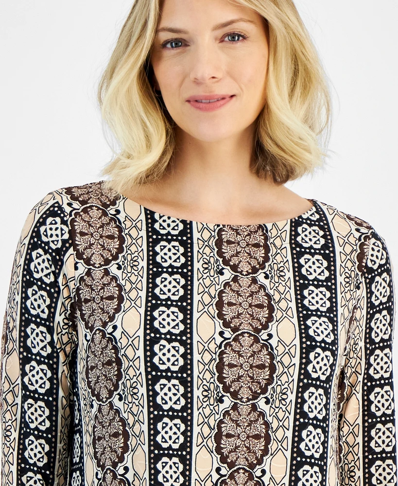 Jm Collection Women's Printed 3/4-Sleeve Swing Top, Created for Macy's