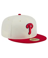 New Era Men's Cream Philadelphia Phillies Evergreen Chrome 59Fifty Fitted Hat