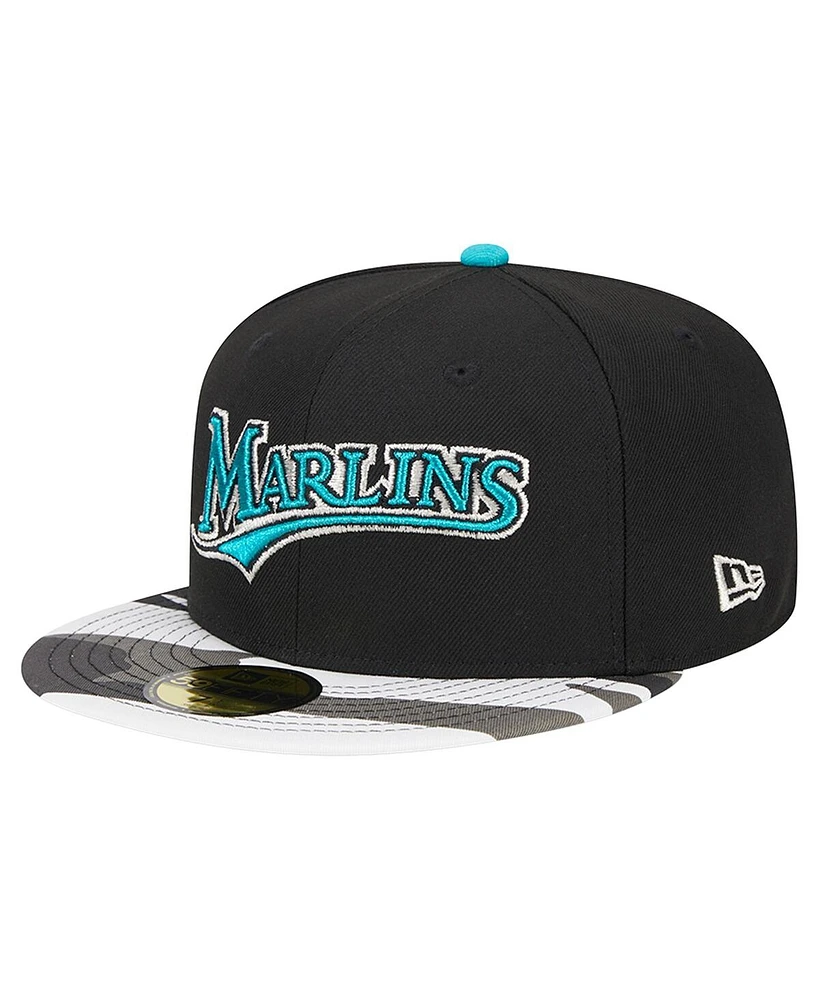 New Era Men's Black Florida Marlins Metallic Camo 59Fifty Fitted Hat