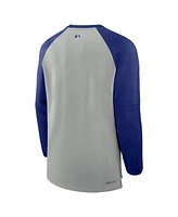 Nike Men's Heather Gray/Royal Texas Rangers Authentic Collection Game Time Raglan Performance Long Sleeve T-Shirt