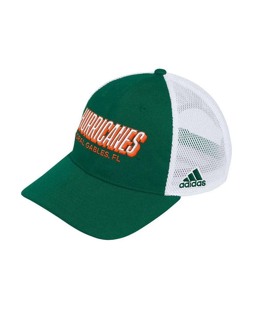 Adidas Men's Green Miami Hurricanes Mascot Block Letter Slouch Trucker Adjustable Hat