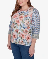 Alfred Dunner Plus Size Scottsdale Floral Geometric Triple Knot Top