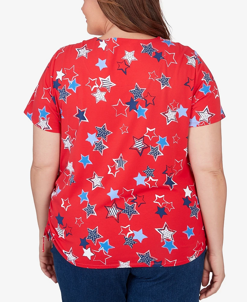 Alfred Dunner Plus Stars Side Tie Short Sleeve Tee