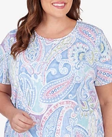 Alfred Dunner Plus Pleated Crew Neck Paisley Short Sleeve Tee