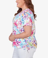 Alfred Dunner Plus Floral Leaf Side Tie Short Sleeve Tee