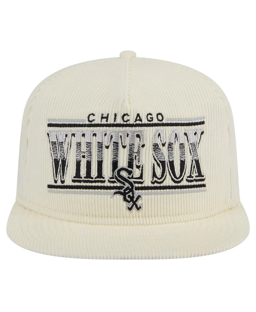 New Era Men's Cream Chicago White Sox Throwback Bar Golfer Corduroy Snapback Hat