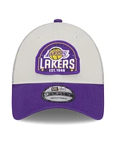 New Era Men's Khaki/Purple Los Angeles Lakers Throwback Patch Trucker 9Forty Adjustable Hat