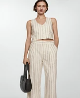 Mango Women's Striped Linen-Blend Pants