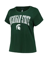 Profile Women's Green Michigan State Spartans Plus Size Arch Over Logo Scoop Neck T-Shirt