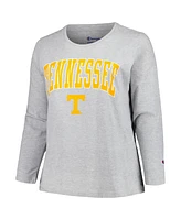 Profile Women's Gray Tennessee Volunteers Plus Size Arch Over Logo Scoop Neck Long Sleeve T-Shirt