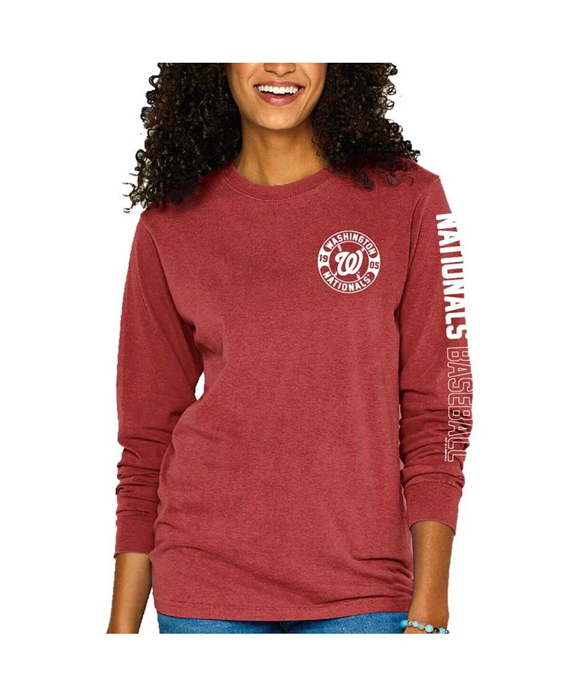 Soft as a Grape Women's Red Washington Nationals Pigment-Dyed Long Sleeve T-Shirt