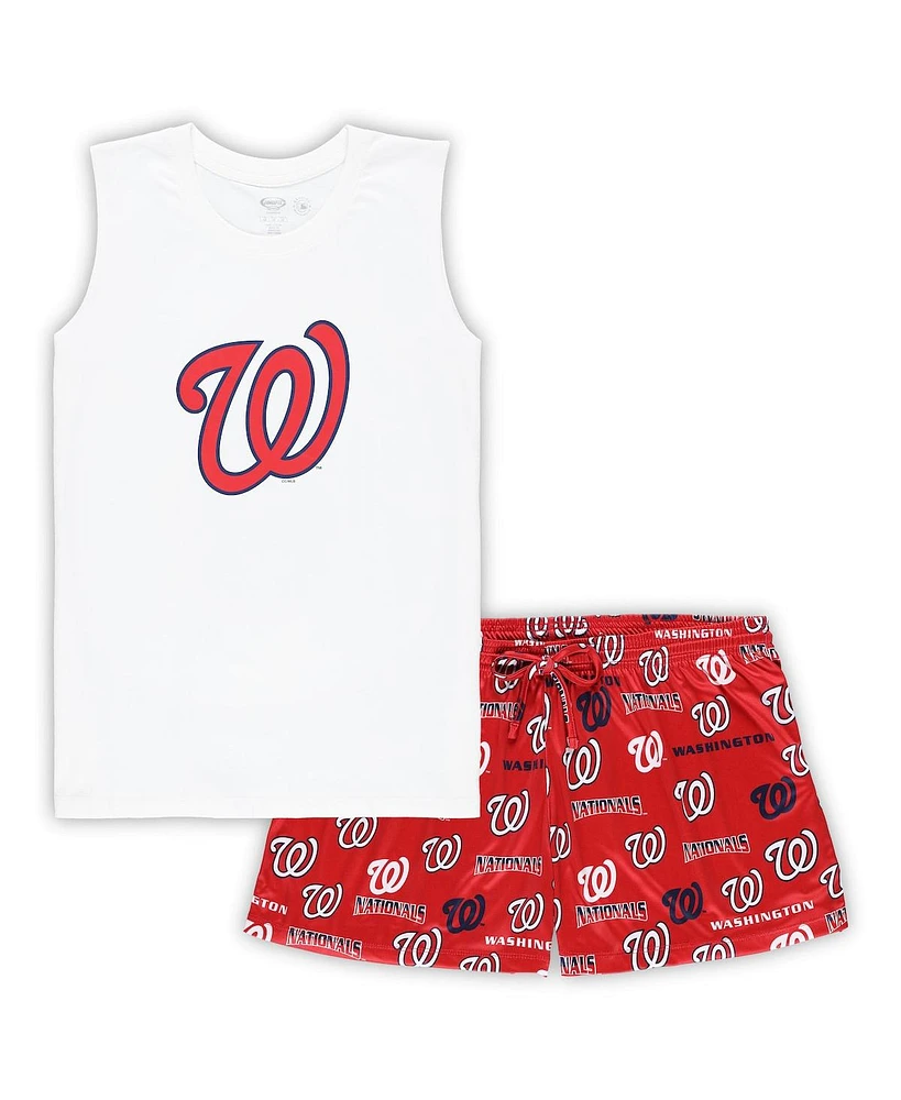 Concepts Sport Women's White/Red Washington Nationals Plus Size Tank Top Shorts Sleep Set