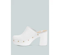 Rag & Co Benji Leather Clogs In White