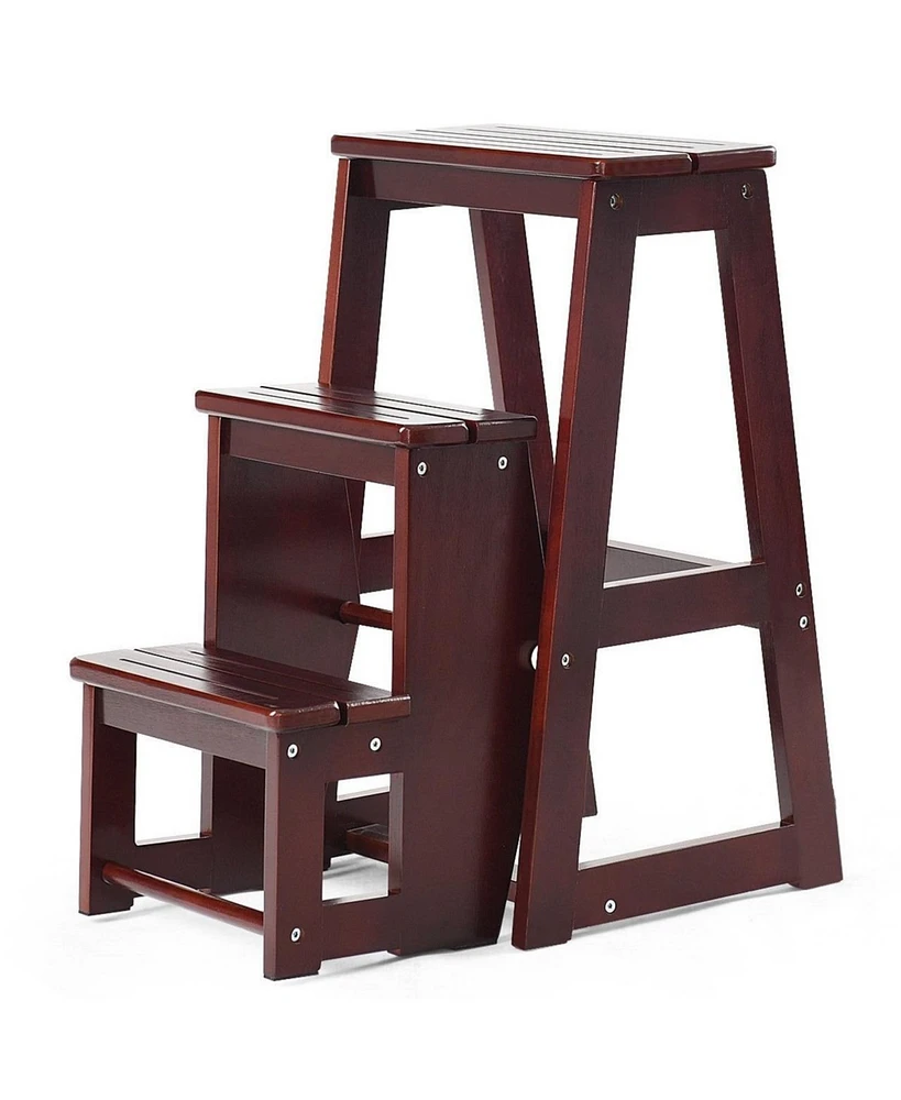 Slickblue Folding Multi-functional 3-tier Ladder Wood Step Stool