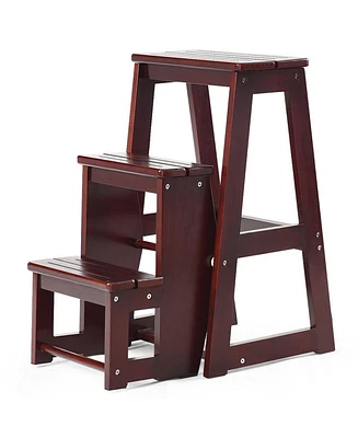 Slickblue Folding Multi-functional 3-tier Ladder Wood Step Stool-Coffee