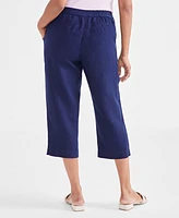 Charter Club Women's 100% Linen Solid Cropped Pull-On Pants, Created for Macy's