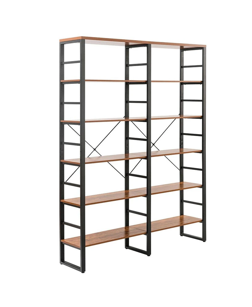 Slickblue 80 Inch Freestanding Industrial Double Wide 6-Shelf Bookcase