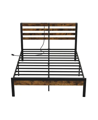 Slickblue Bed Frame with Charging Station and Storage Headboard
