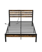 Slickblue Bed Frame with Charging Station and Storage Headboard