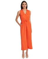 Calvin Klein Women's Collared V-Neck Straight-Leg Jumpsuit