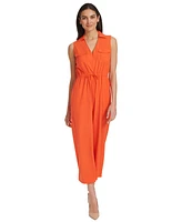 Calvin Klein Women's Collared V-Neck Straight-Leg Jumpsuit