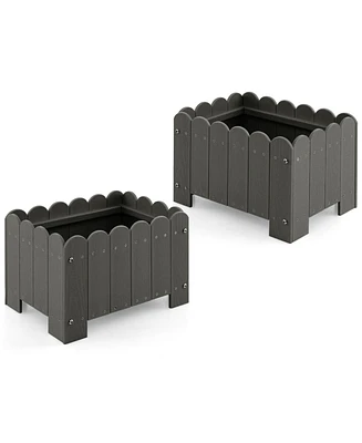 Slickblue 2 Pack Rectangular Planter Box with Drainage Gaps for Front Porch Garden Balcony