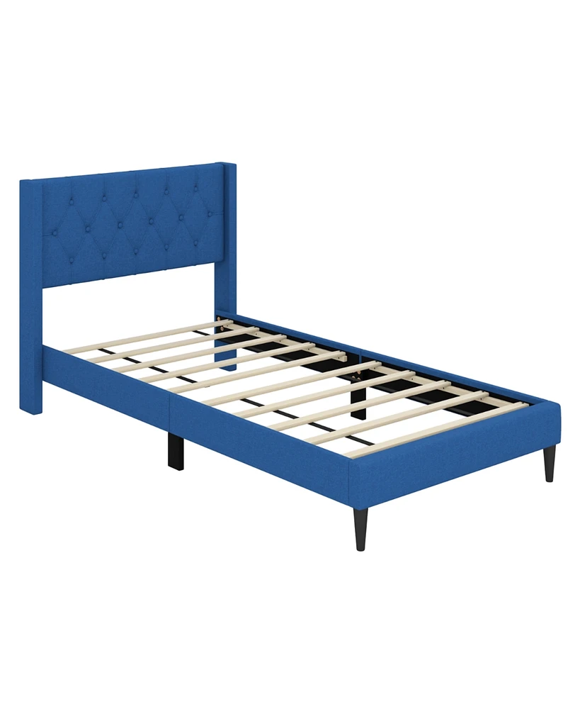 Slickblue Twin Upholstered Platform Bed with Button Tufted Wingback Headboard