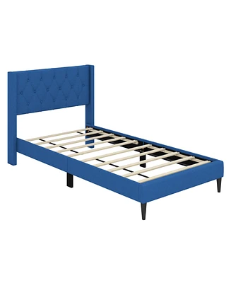 Slickblue Twin Upholstered Platform Bed with Button Tufted Wingback Headboard