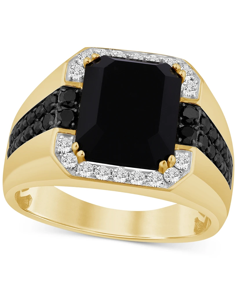 Men's Onyx and Black & White Diamond Halo Ring (1 ct. t.w.) 14k Gold-Plated Sterling Silver