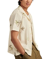 Lucky Brand Palm Tree Embroidered Short Sleeve Camp Collar Shirt