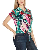 Belldini Women's Printed Collared Button-Front Floral Top