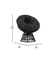 Papasan Style Woven Wicker Swivel Patio Chair With Removable All-Weather Cushion