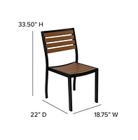 Forrest Seven Piece Faux Teak Patio Dining Set - Table, 4 Armless Stacking Club Chairs And 9' Umbrella & Base