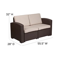 Malmok Outdoor Furniture Resin Loveseat Faux Rattan Wicker Pattern 2-Seat Loveseat With All-Weather Cushions