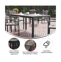 Fena 55" X 31.5" Outdoor Dining Table With Faux Teak Poly Slat Top And Metal Frame