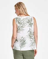 Charter Club Women's 100% Linen Printed Embellished Sleeveless Top, Created for Macy's