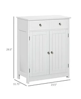 Kleankin Freestanding Bathroom Storage Cabinet Organizer Floor Tower with 2 Door, 2 Drawers, Adjustable Shelf, White