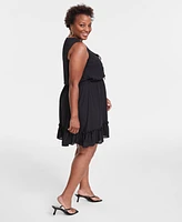 I.n.c. International Concepts Plus Solid Sleeveless Tie-Front Elastic-Waist Tiered Dress, Created for Macy's