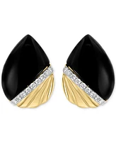 Effy Onyx & Diamond (1/10 ct. t.w.) Pear-Shaped Ridged Stud Earrings in 14k Gold