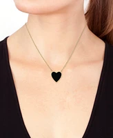 Effy Onyx & Diamond (1/10 ct. t.w.) Heart Reversible 18" Pendant Necklace in 14k Gold