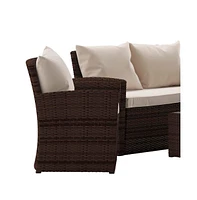 Atlas 4 Piece Patio Set Contemporary Loveseat, 2 Chair And Coffee Table With Back Pillows Seat Cushions